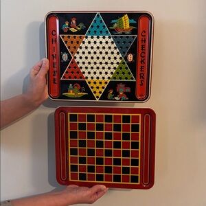 Vintage Chinese Checkers and Chess/Checkers Metal Tin Boards